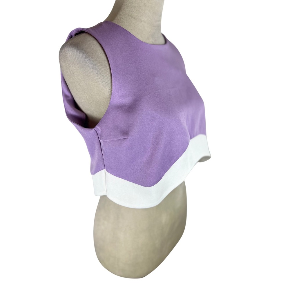 Aureum Purple White‎ Colorblock Wave Hem Sleeveless Crop Top Womens Small